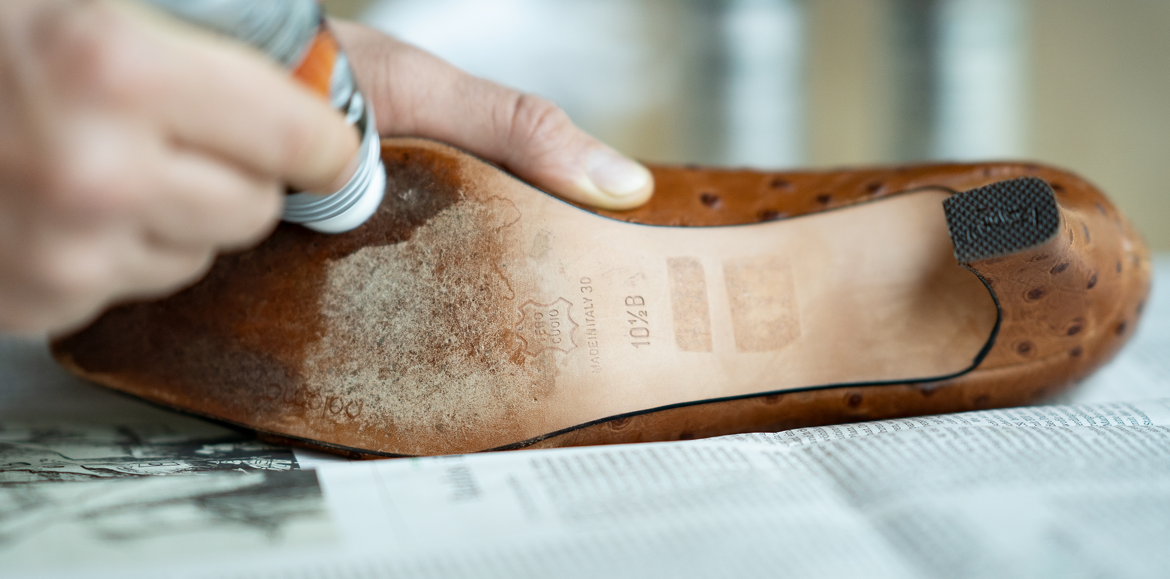 cleaning soles of shoes